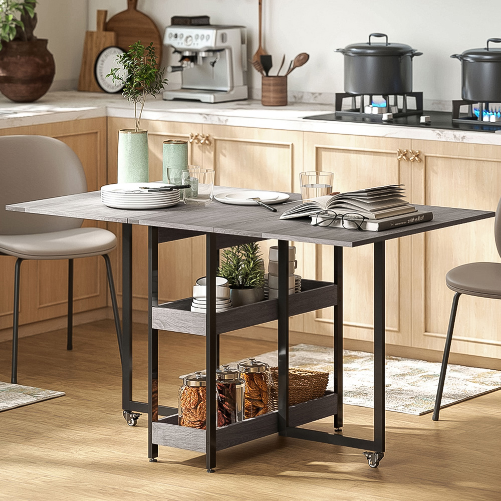 HOMCOM 4 Seater Grey Foldable Dining Table Image 1