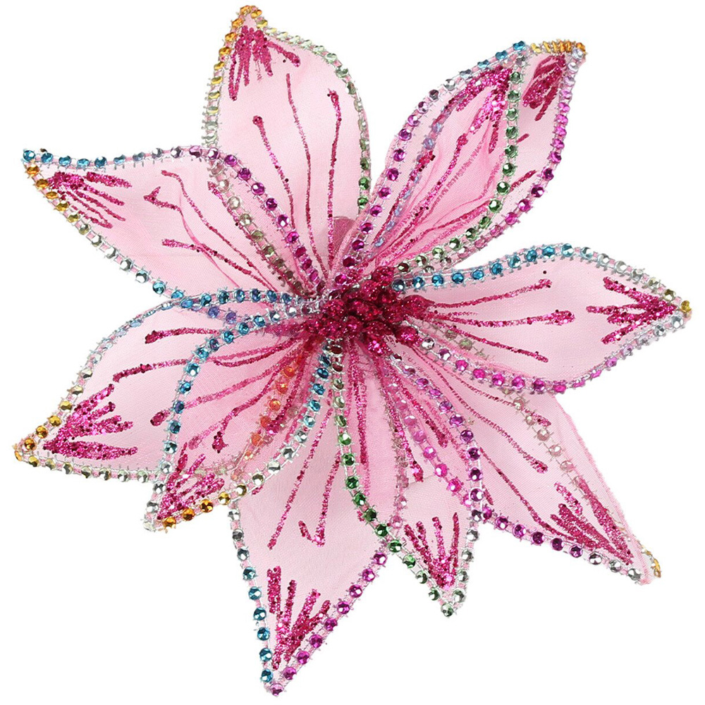 Pink Flower Clip with Rainbow Jewels - Pink Image