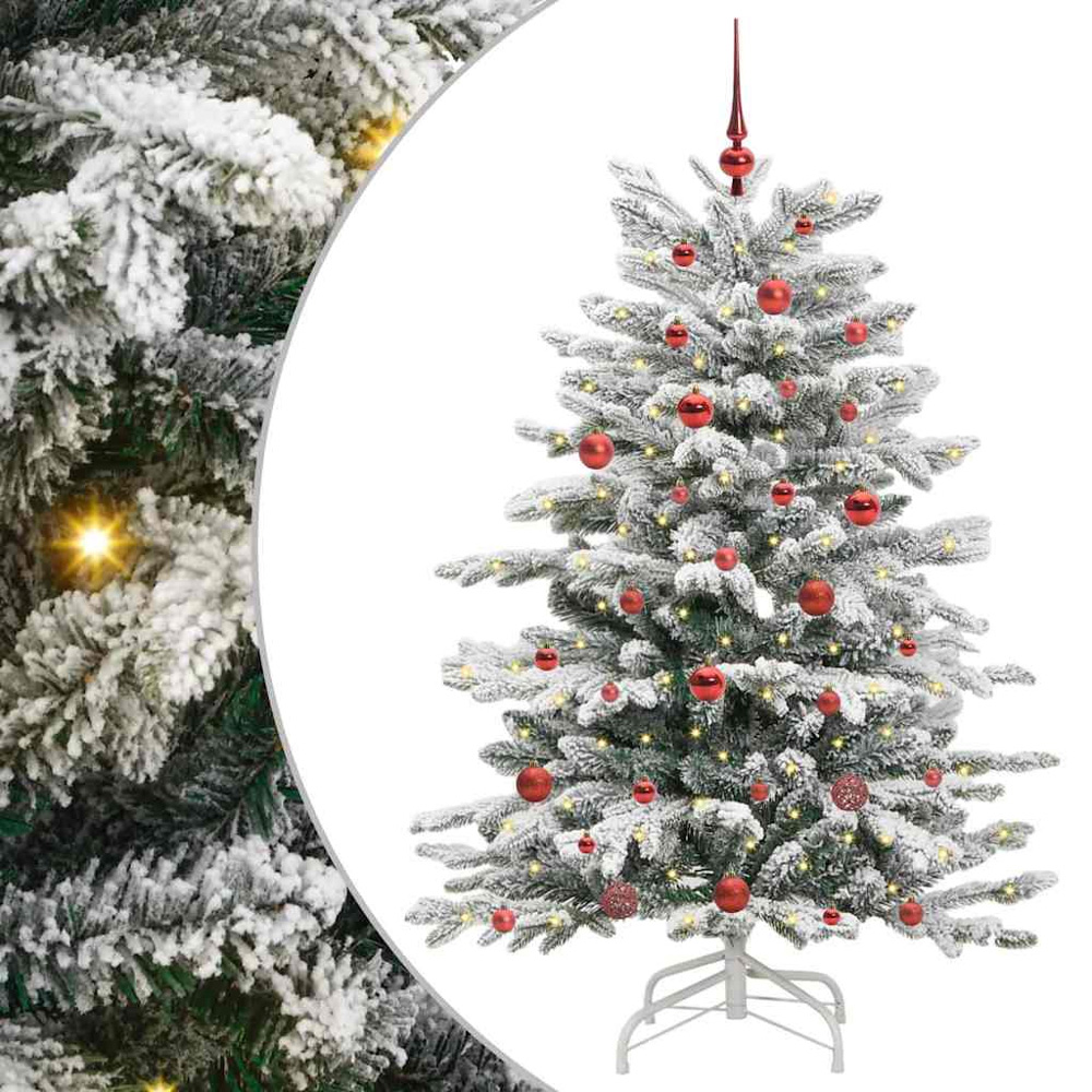 vidaXL Pre-Lit Red Baubles White Artificial Snow Flocked Christmas Tree 5ft Image 2