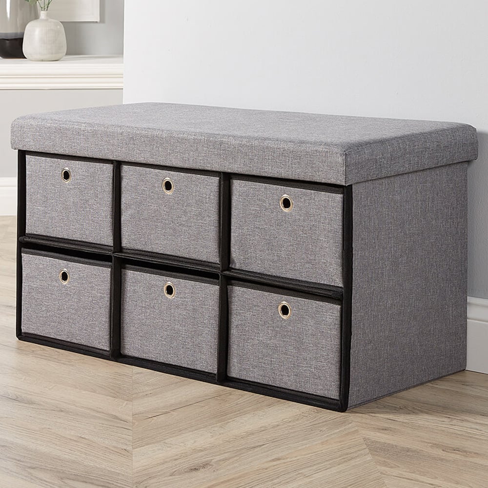 Home Source Sofia Grey Folding Ottoman with 6 Drawers Image 1