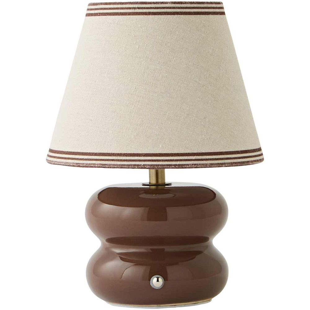 ValueLights Gia Triple Trim Linen Shade Brown Ceramic Stack Rechargeable Table Lamp Image 1