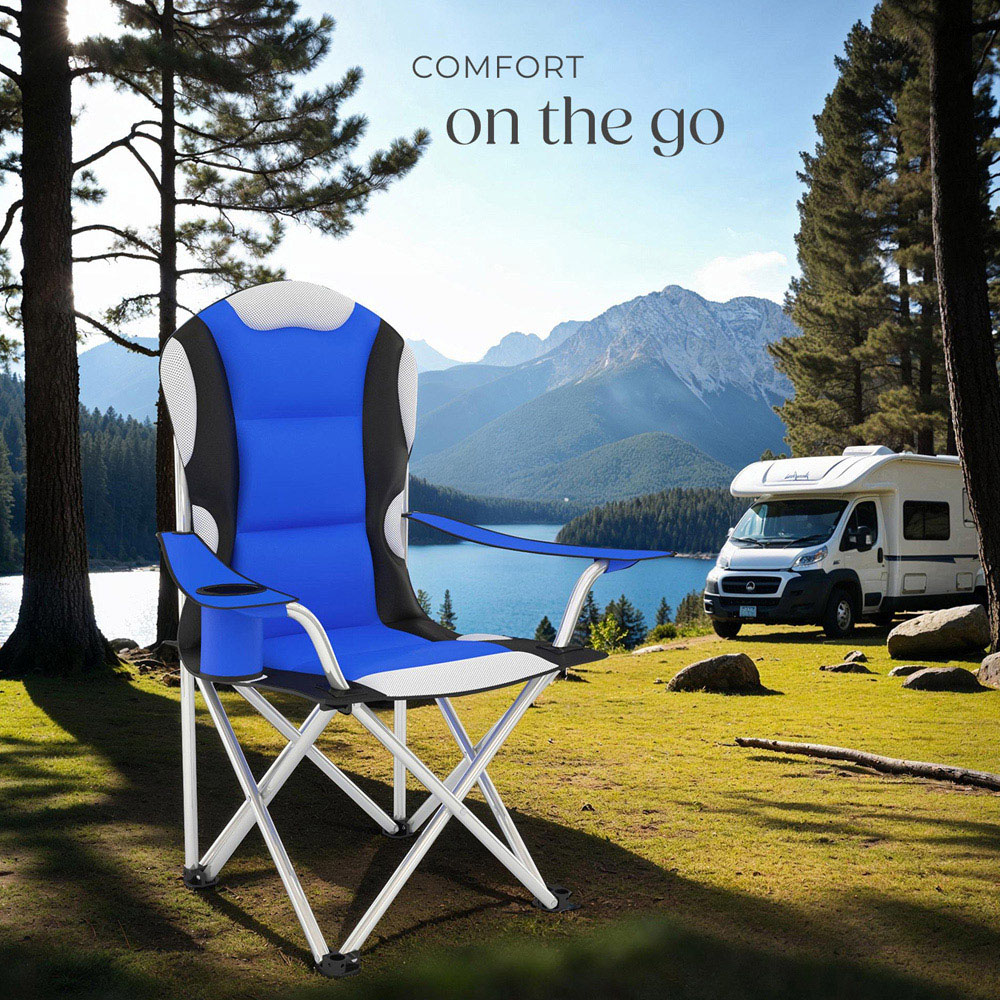tectake Blue Padded Camping Chair Image 3