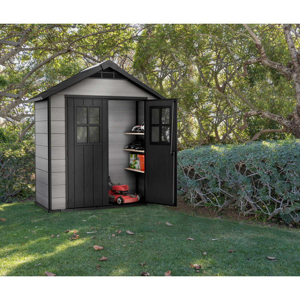 Keter Oakland 754 Double Door Grey Outdoor Storage Shed Image 2