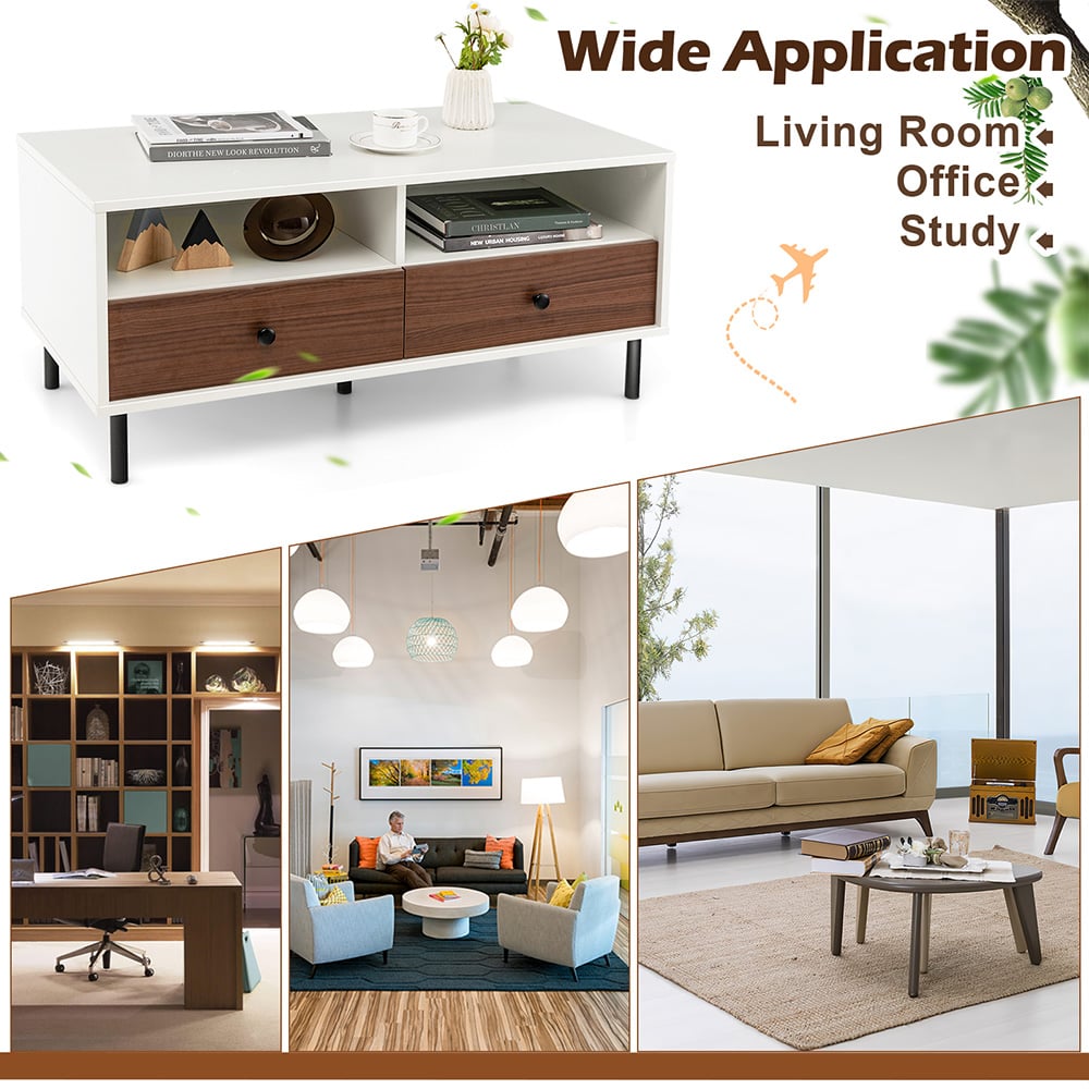 Costway 2 Drawer 2 Shelf White Coffee Table Image 5