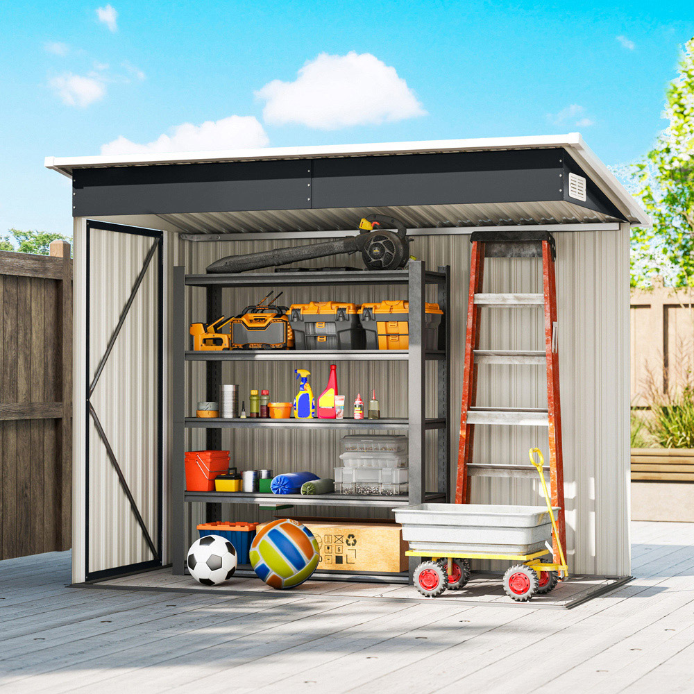 Outsunny 7.5 x 4ft Dark Grey Galvanised Steel Garden Storage Shed Image 4