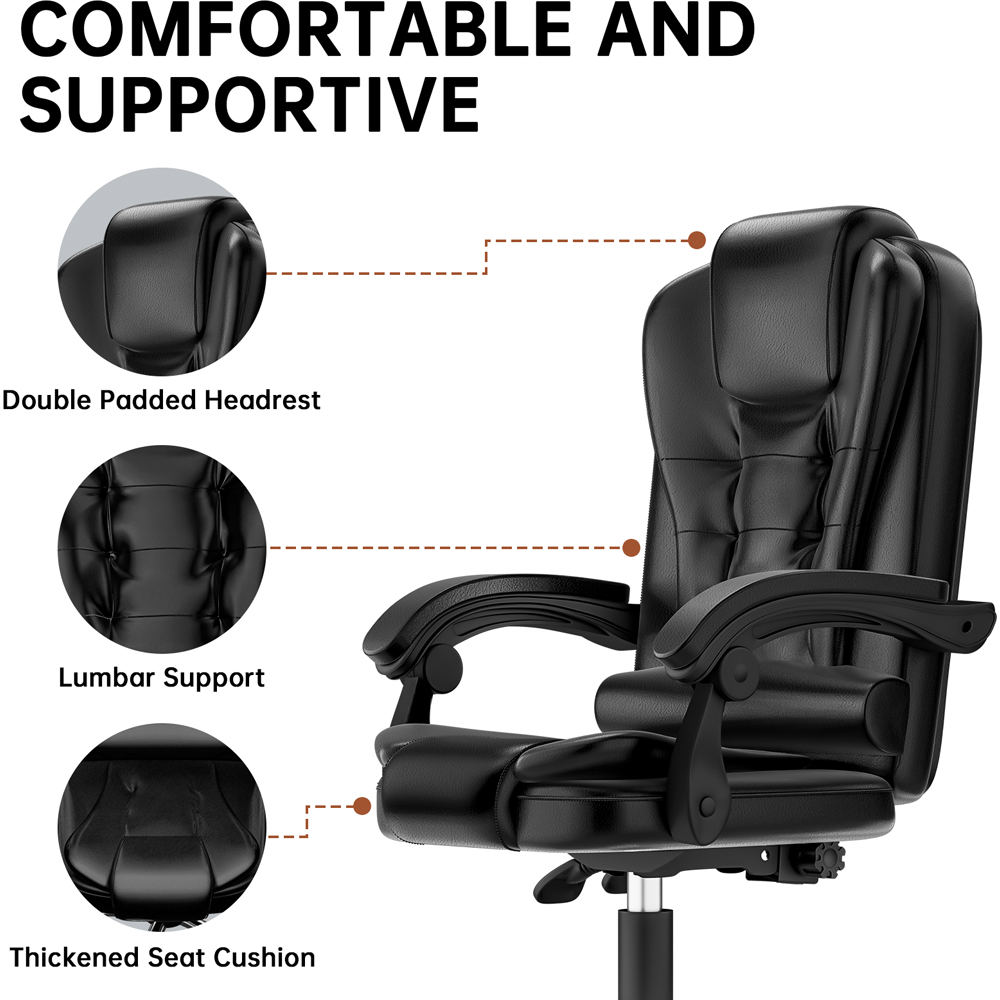 Rattrix Black PU Leather Height Adjustable Office Chair with Large Padded Seat Image 3