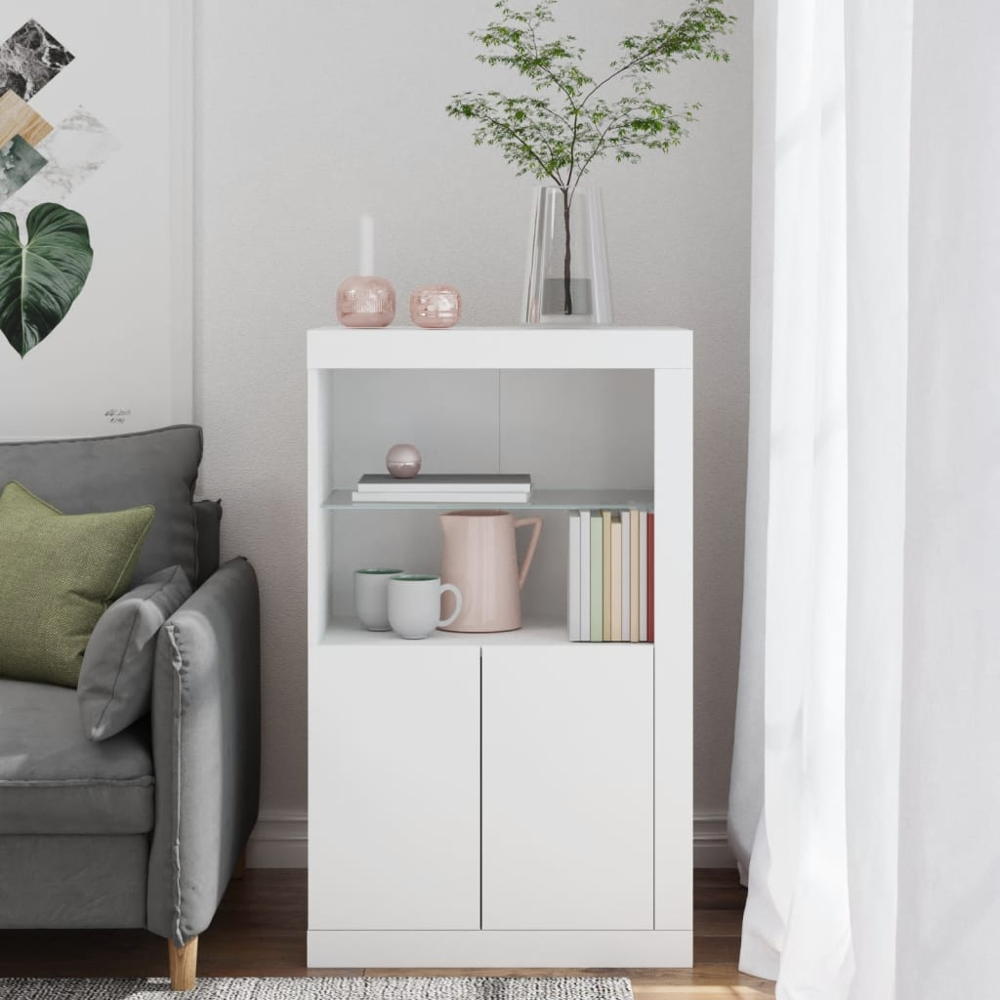 vidaXL 2 Door 2 Shelf LED Grey Sonoma Side Cabinet Image 9