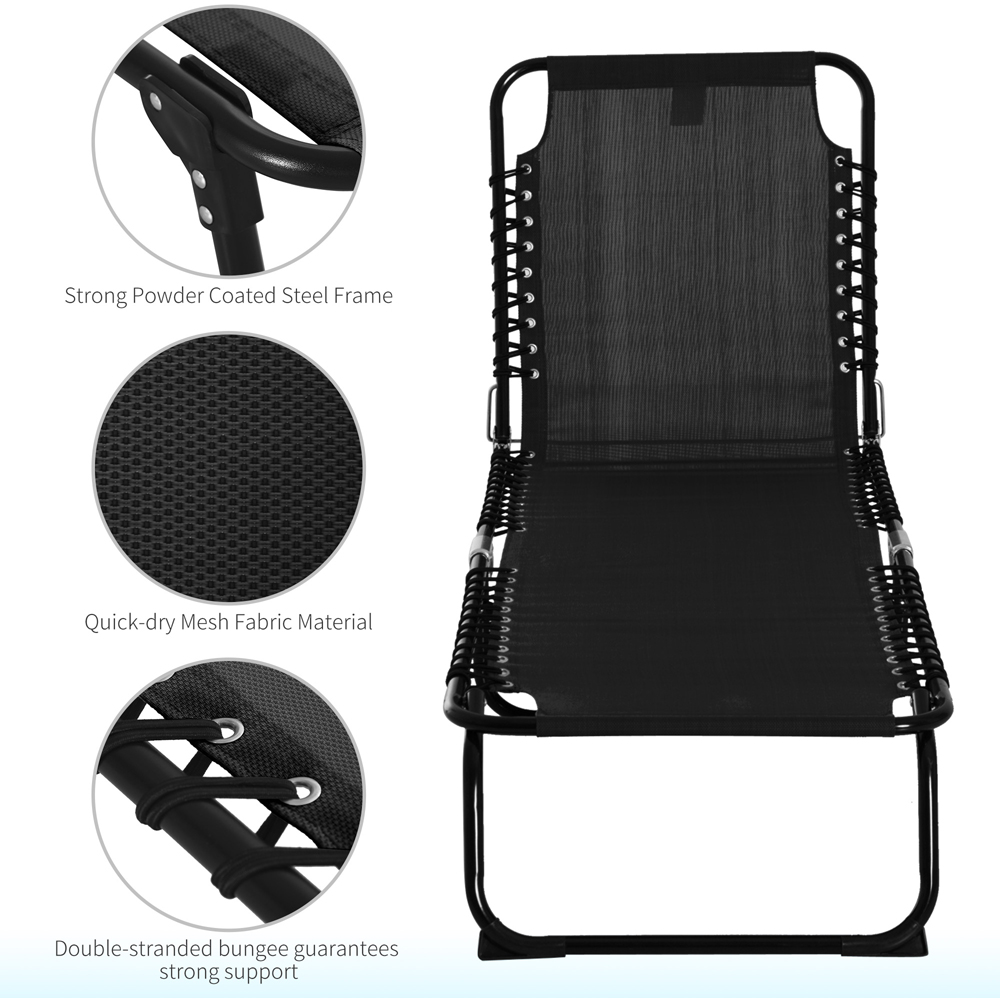 Outsunny Black PVC Folding Garden Recliner Chair with Adjustable Back Image 6