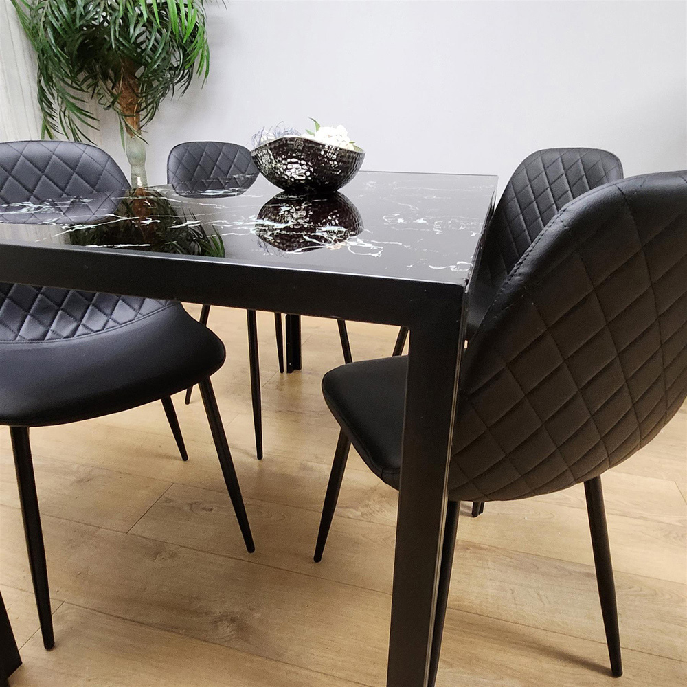 Portland Leather and Marble 4 Seater Dining Set Black Image 6