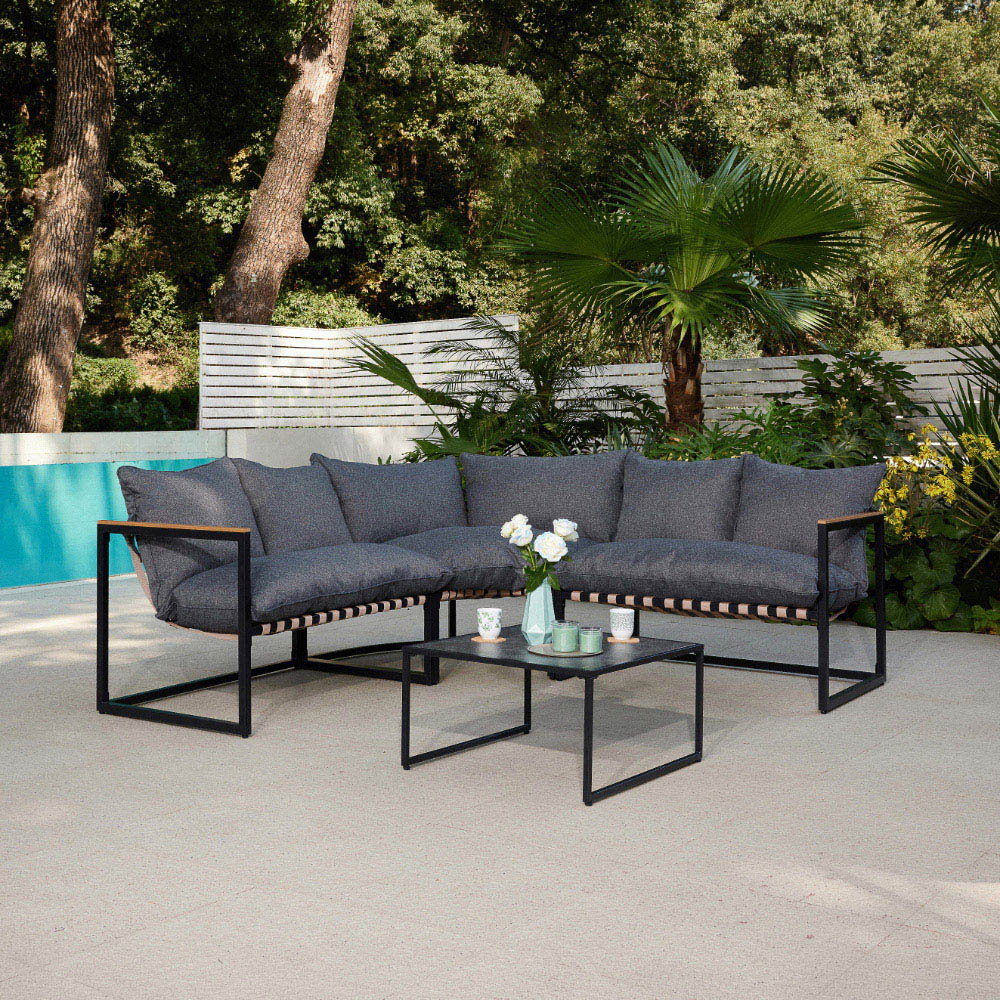 Home Detail Marbella 5 Seater Black Corner Sofa Set with Dark Grey Cushions Image 7