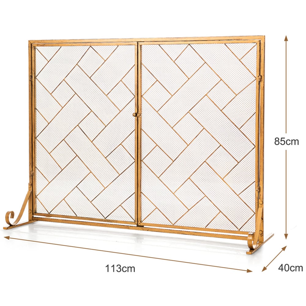 Costway 2 Panel Golden Double Magnetic Doors Mesh Fireplace Screen Image 9