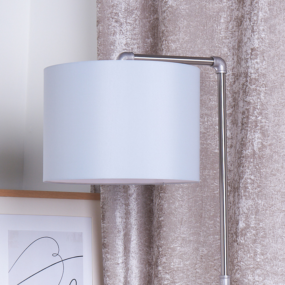 Kliving Grey Cotton Shade Satin Nickel Industrial Pipe Floor Lamp Image 4