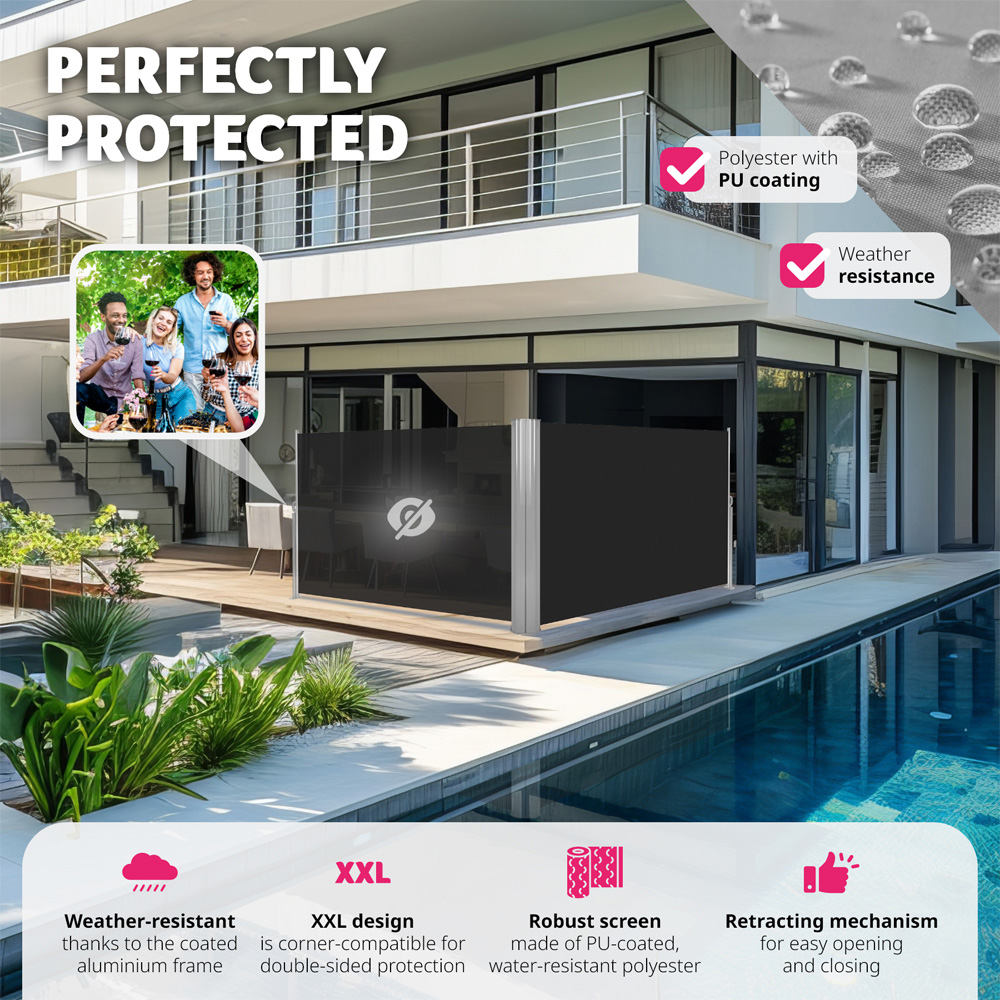 tectake Black Double Sided Retractable Side Awning 1.8 x 6m Image 3