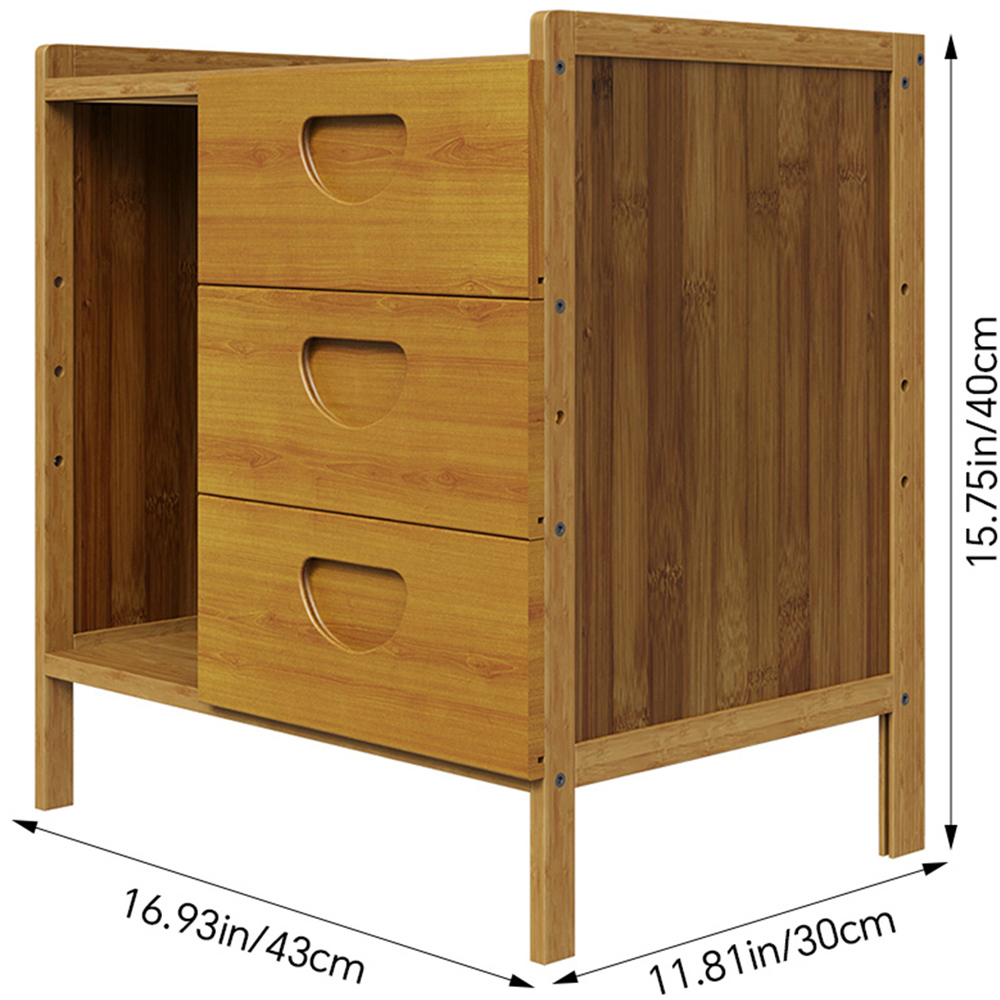 Living and Home 3 Drawer Single Shelf Tawny Bedside Table Image 9