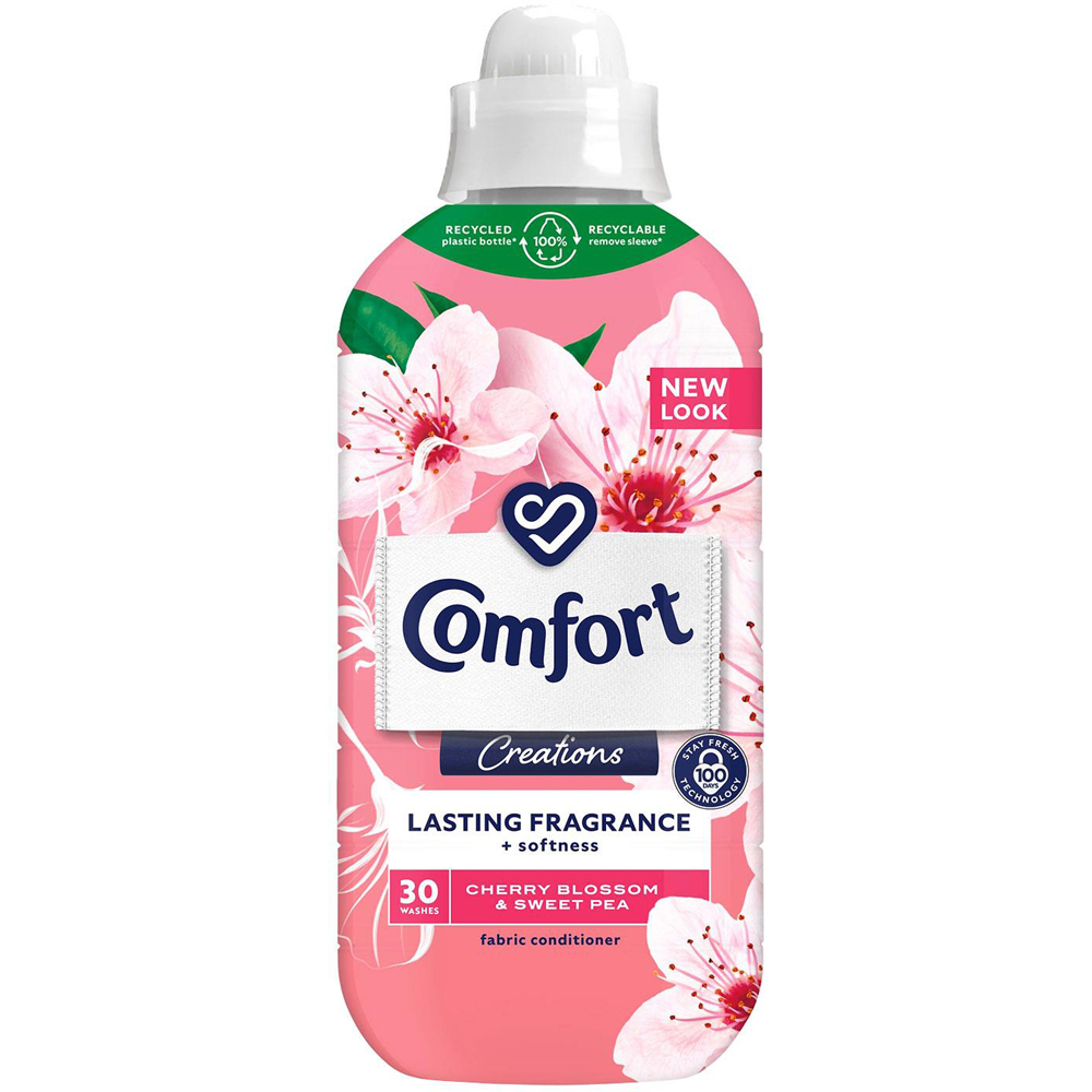 Comfort Creations Cherry Blossom and Sweet Pea Lasting Fragrance Fabric Conditioner 30 Washes 900ml Image 1