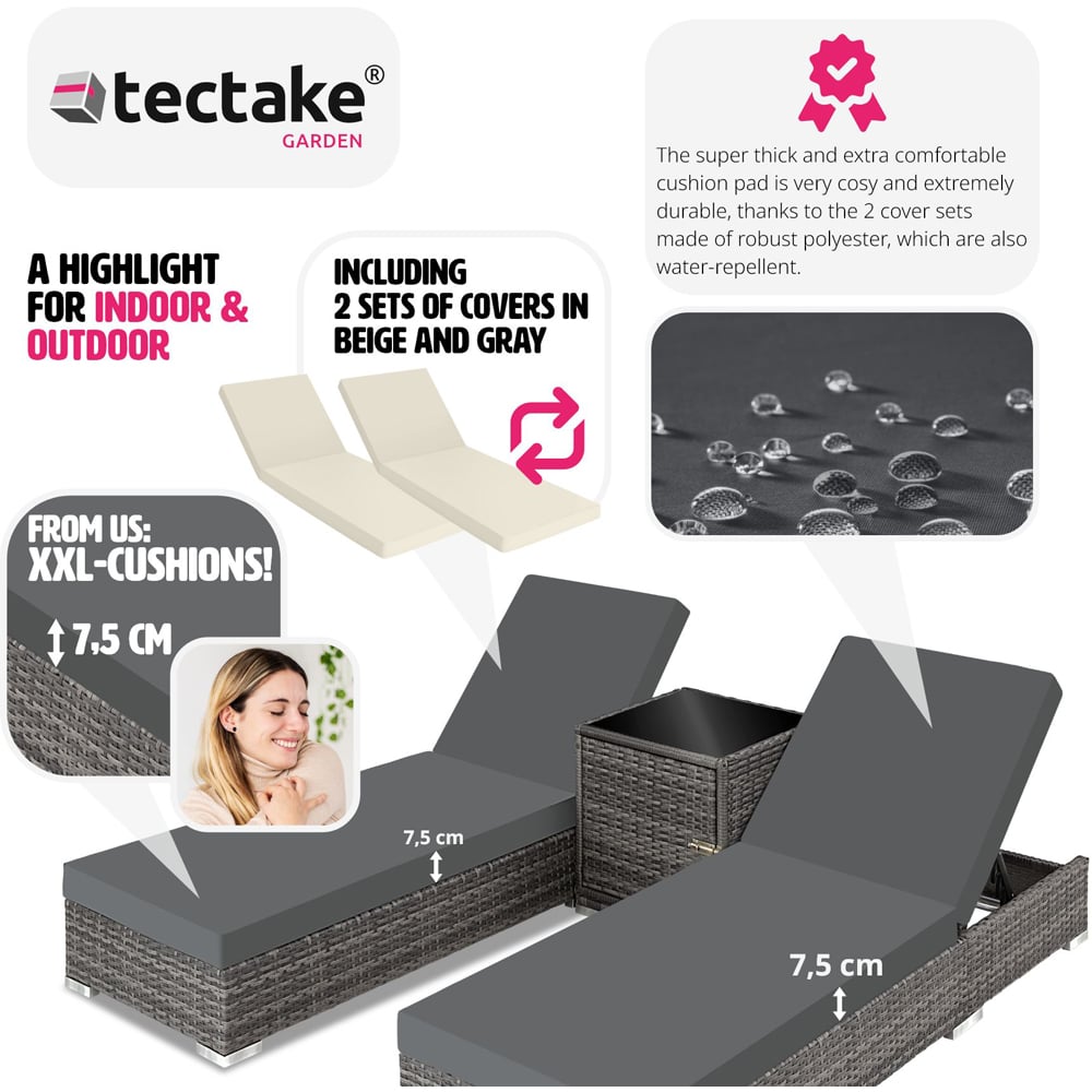 tectake Grey Aluminium Frame Adjustable Sun Lounger Set of 2 Image 6