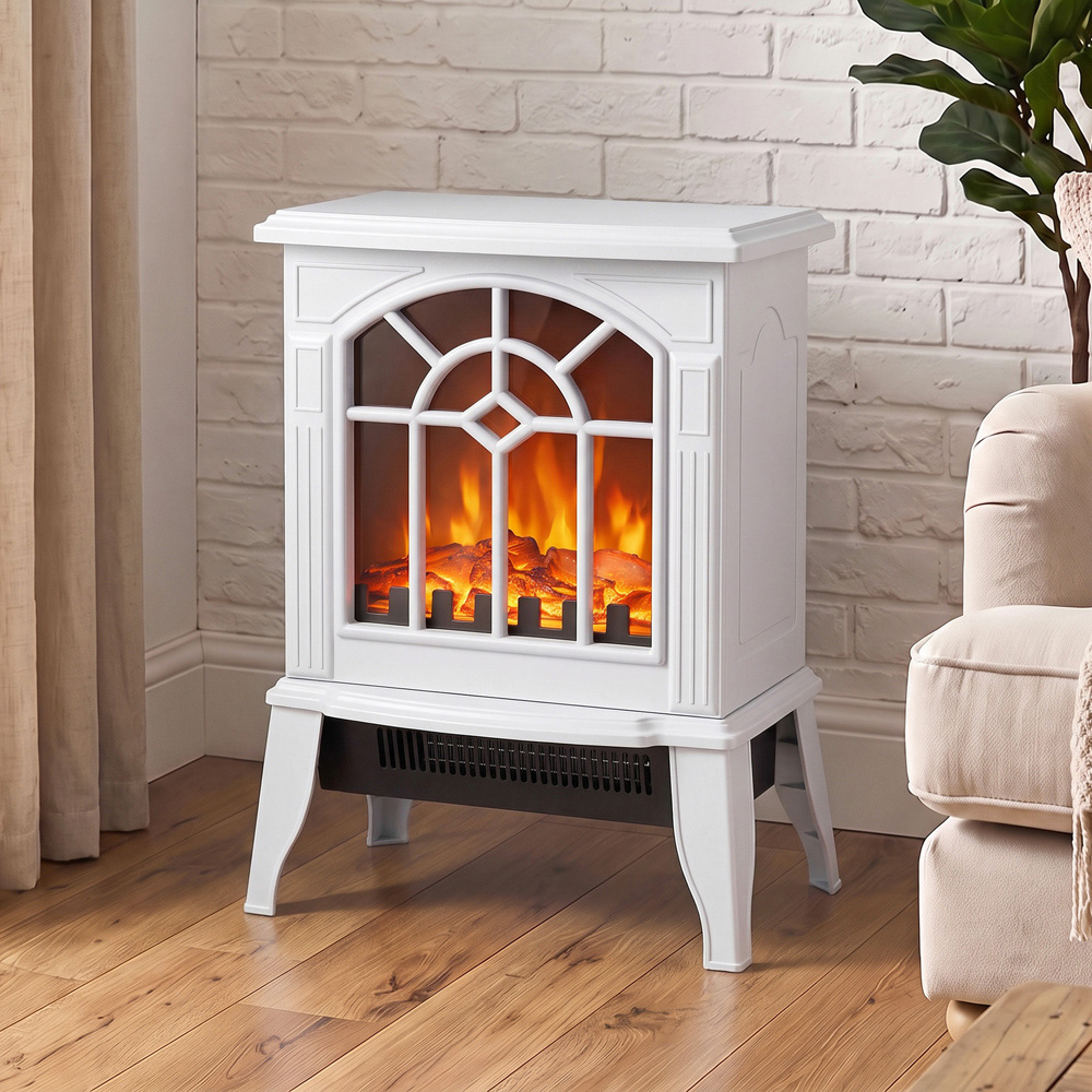 HOMCOM White Freestanding Electric Fireplace Log Burner with LED Flame Effect Image 4