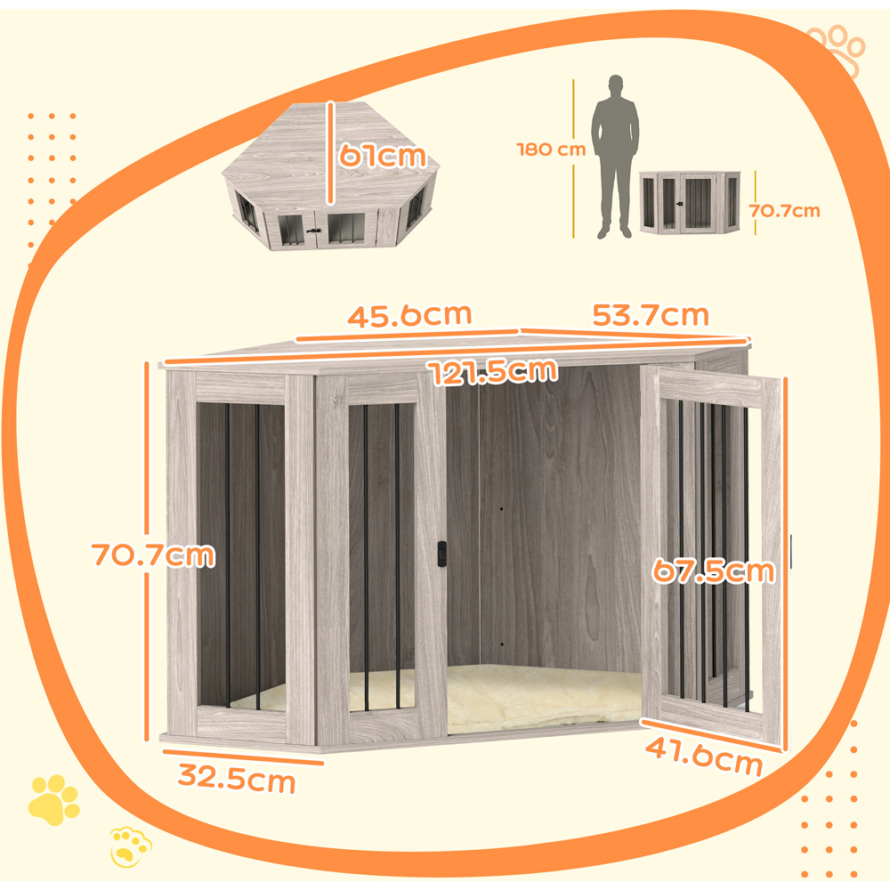 PawHut Large Walnut Brown Dog Crate with Cushion Door Image 7