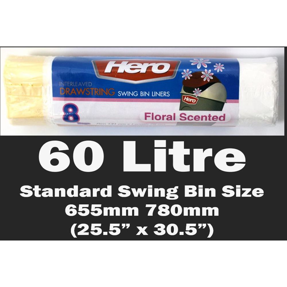 Hero Scented Drawstring Swing Bin Liner Bags White 60L 24 Pack Image 5
