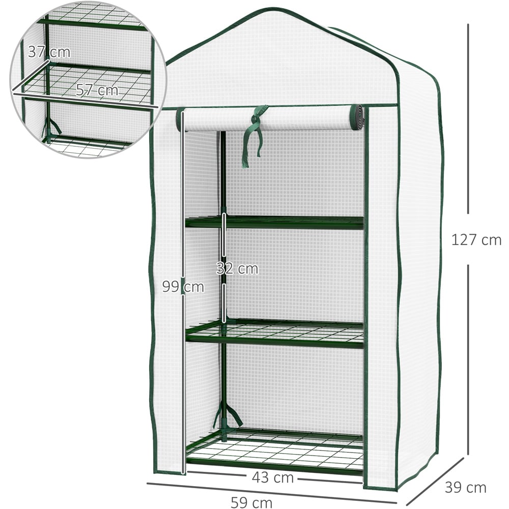 Outsunny White 3 Shelf PE Cover 1.9 x 1.2ft Portable Mini Greenhouse with Roll Up Door Image 8