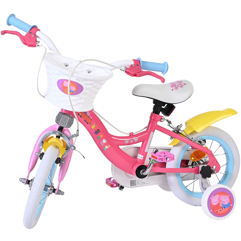 Volare Peppa Pig Kids 12 inch Multicolour Bike with Stabilisers and Basket Image 1