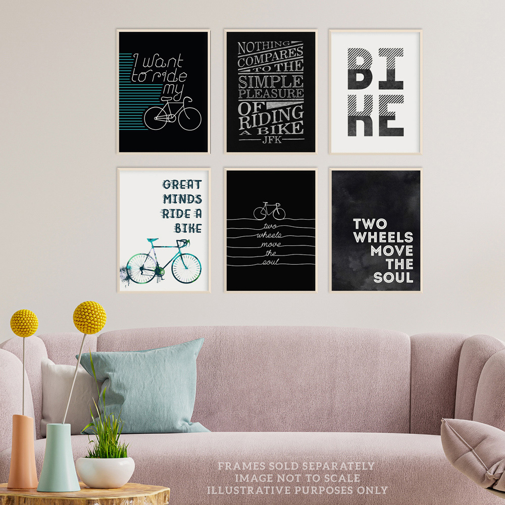 Wee Blue Coo Black and White Love Cycling Quote Print Wall Print 30 x 41cm 6 Pack Image 2