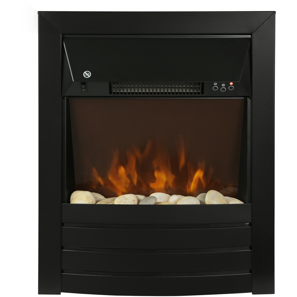 Zanussi 19 Inch Black Cast Iron Effect LED Electric Inset Fireplace with Pebbles and Remote 2000W Image 3