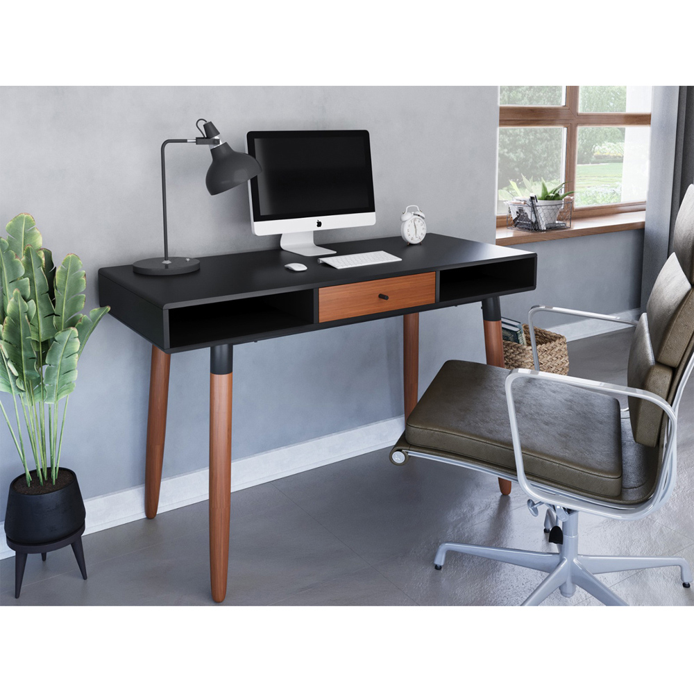 Flair Edelweiss Single Drawer 2 Shelve Desk Walnut and Black Image 7