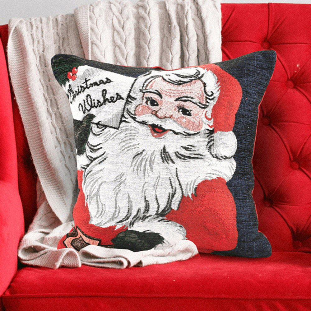 Noel Square Xmas Santa Wishes Cotton Chenille Cushion Image 2