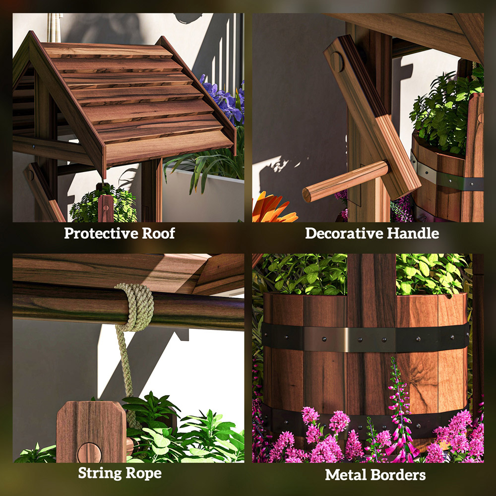 Outsunny Wooden Wishing Well Planter with Drainage Hole 100 x 42cm Image 5