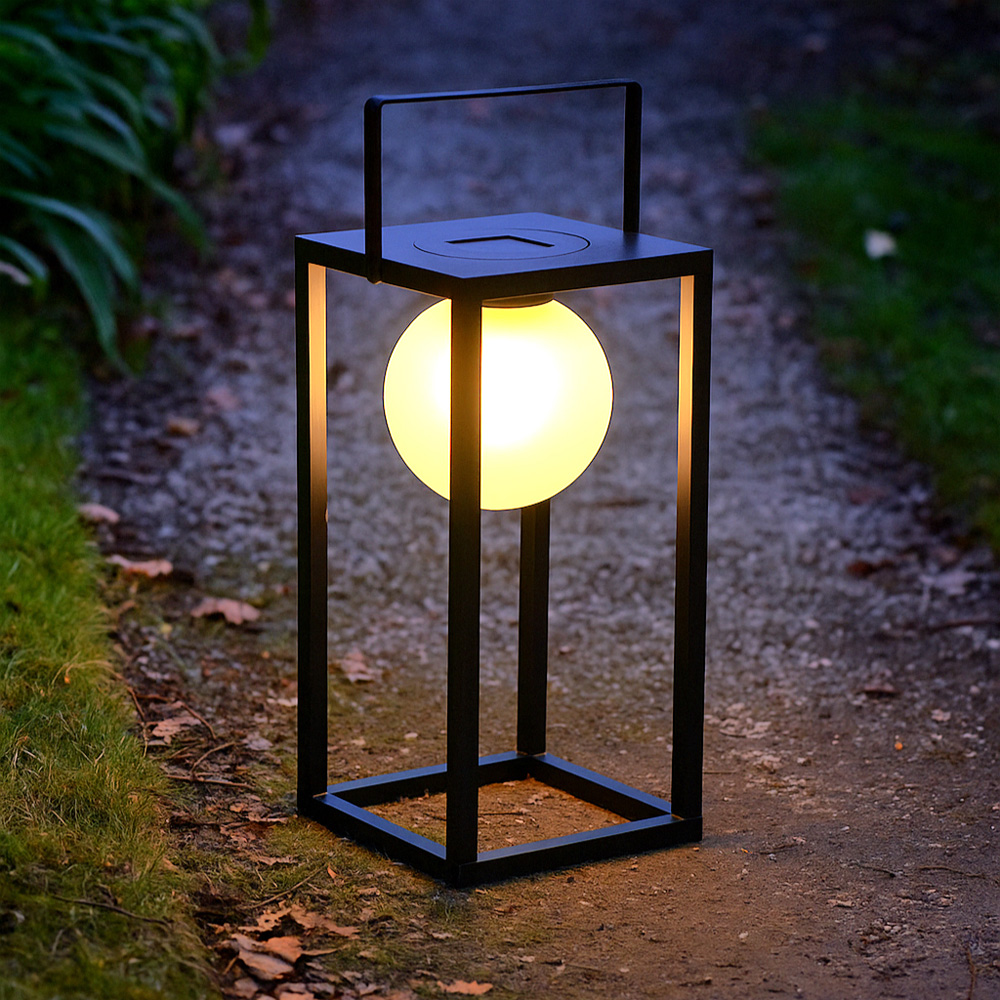 Jack Stonehouse Black Retro Outdoor Solar Powered LED Lantern Large Image 2