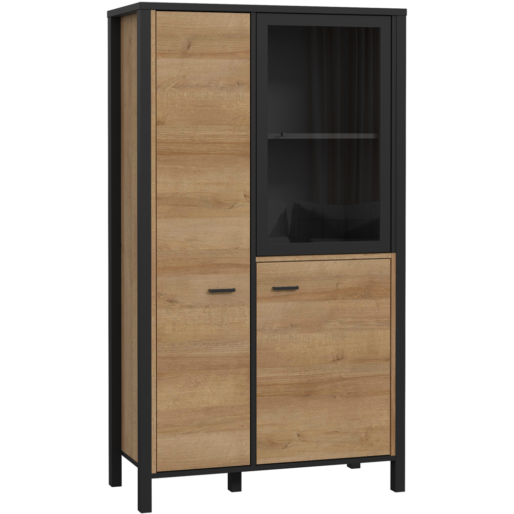 Florence High Rock 2 Door Matt Black and Riviera Oak Small Display Cabinet Image 2