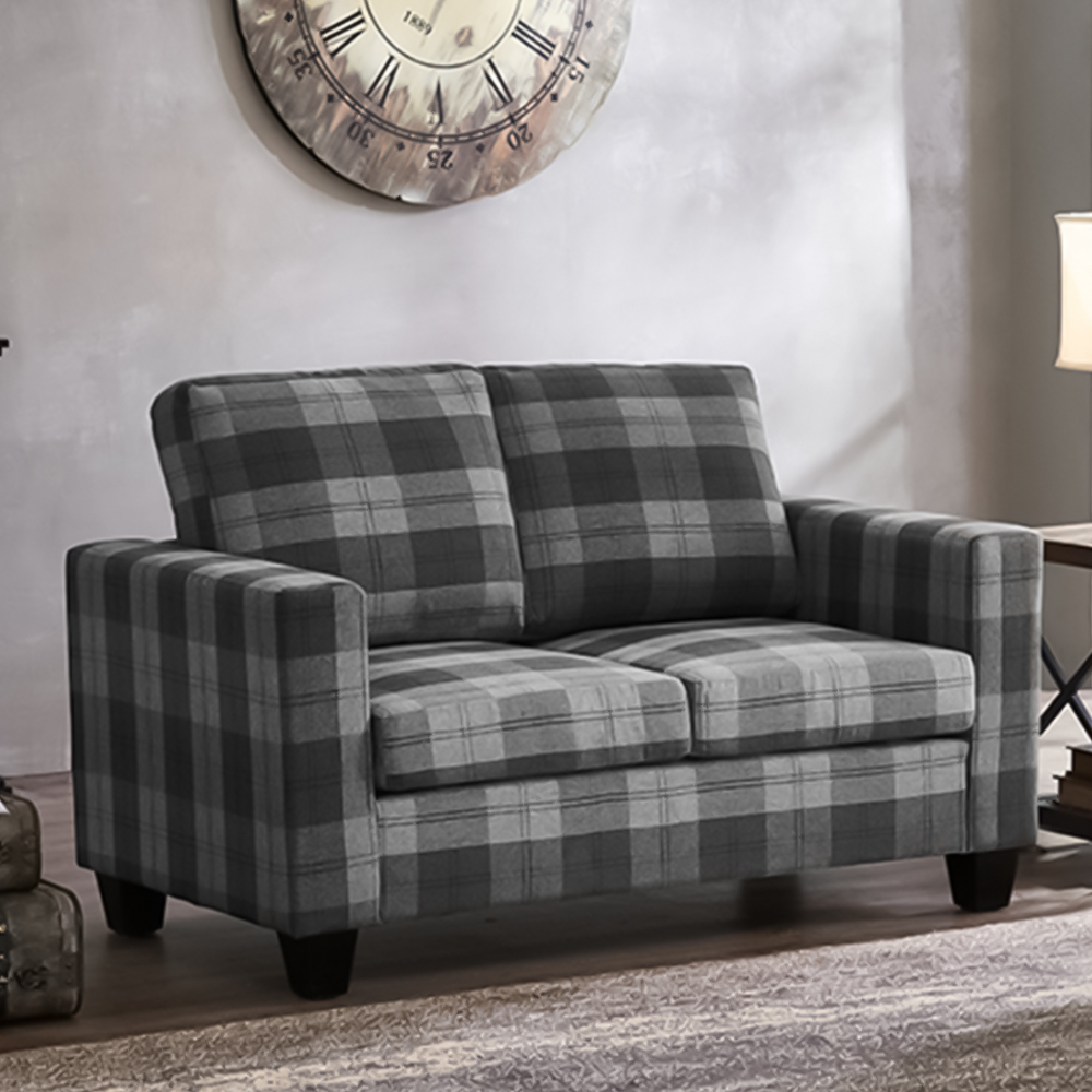 Home Detail Dakota 2 Seater Grey Tartan Fabric Sofa Image 1
