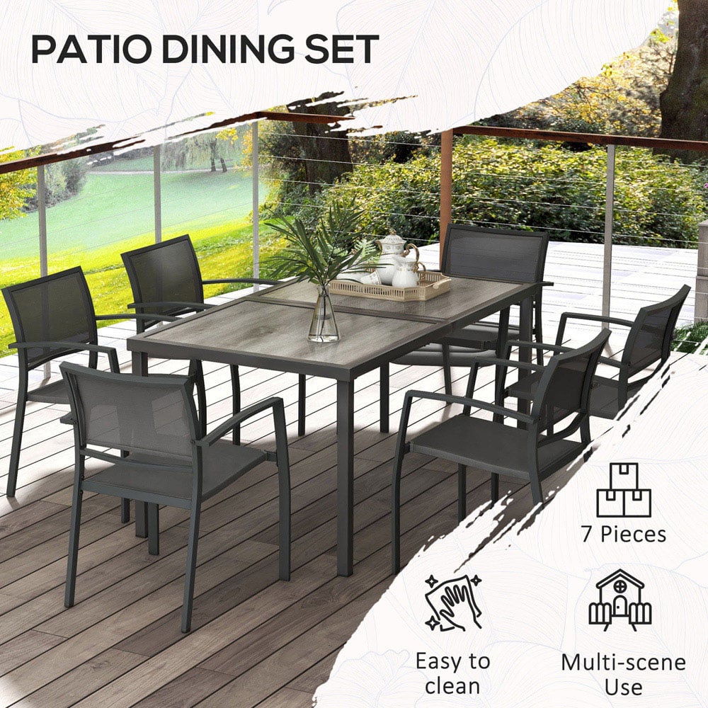 Outsunny 6 Seater Black and Wood Effect Garden Dining Set Image 3