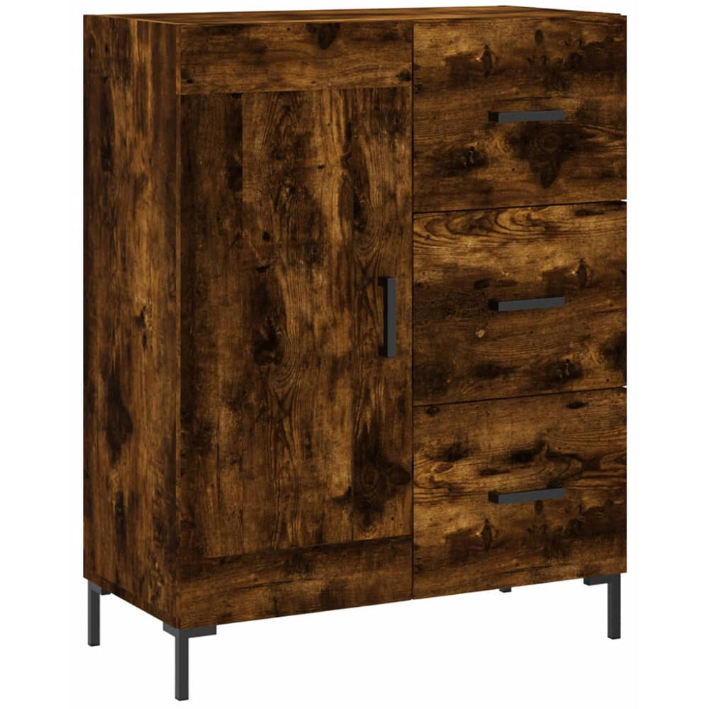 vidaXL Single Door 3 Drawer Smoked Oak Sideboard Image 2
