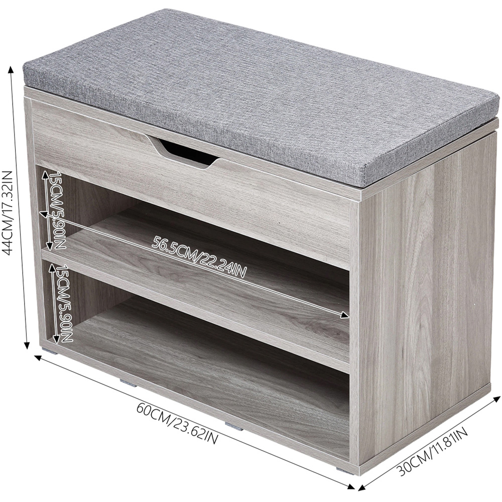 Living and Home 2 Open Shelf Grey Linen Shoe Bench with Lift-Up Lid Image 9