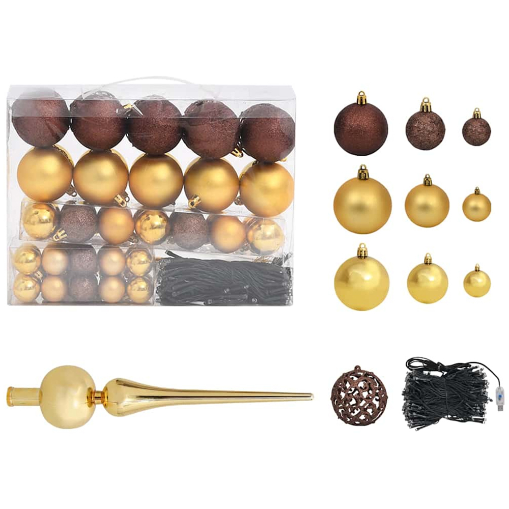 vidaXL White Artificial Christmas Tree with LEDs Bronze Gold Decoration Ornaments 7ft Image 3