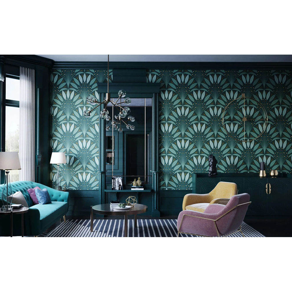 Bobbi Beck Eco Luxury Art Deco Leaf Fan Green Wallpaper Image 4