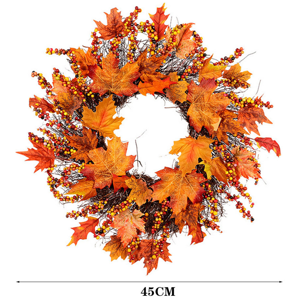 Living and Home Rattan LED Wreath with Maple Leaves Twigs and Berries 45cm Image 9
