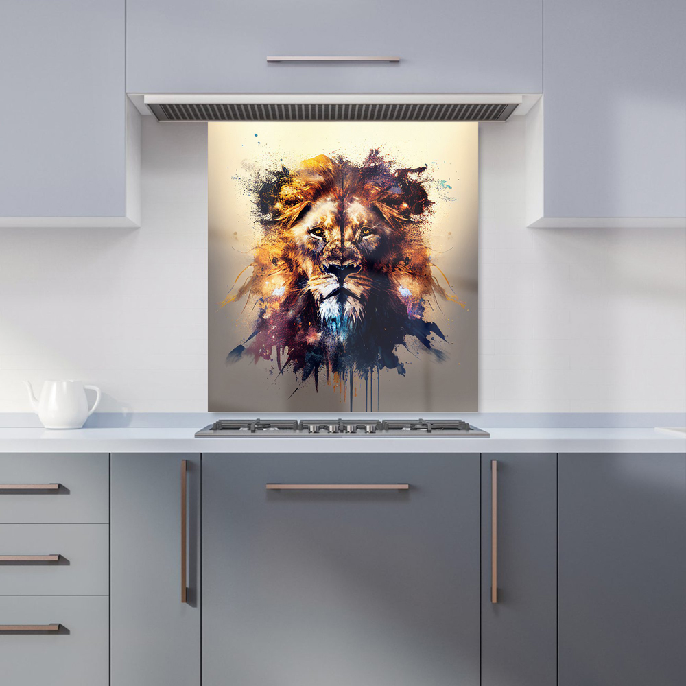 Warren Reed Designer Splashart Majestic Lion Face Glass Kitchen Splashback 75 x 70cm Image 1