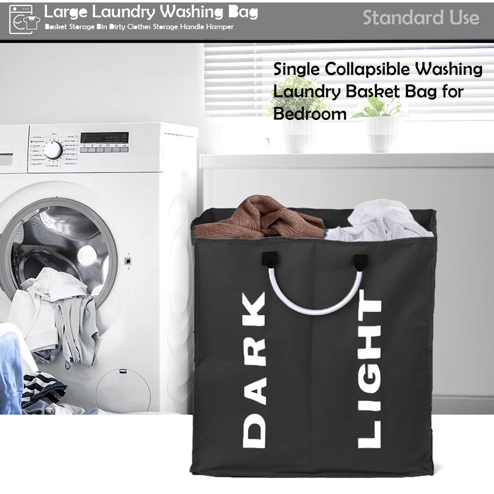 ATEK Double Compartment Black Collapsible Laundry Basket Image 3