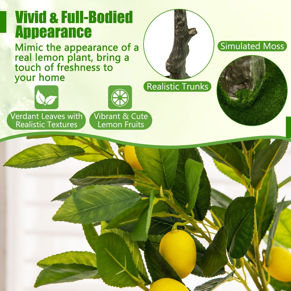 Costway Lemon Fruits Tree Artificial Plant In Pot 3.9ft Image 7