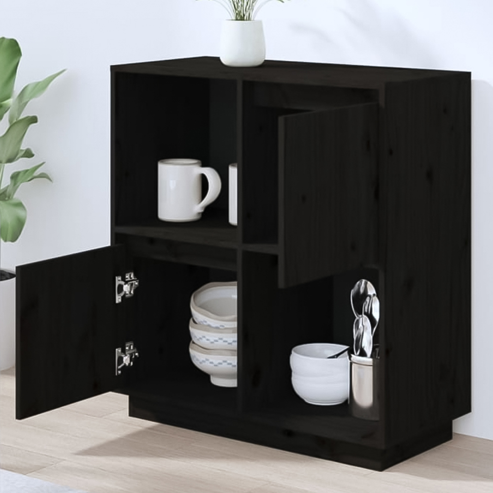 vidaXL 2 Door 2 Shelf Black Wooden Sideboard Image 1