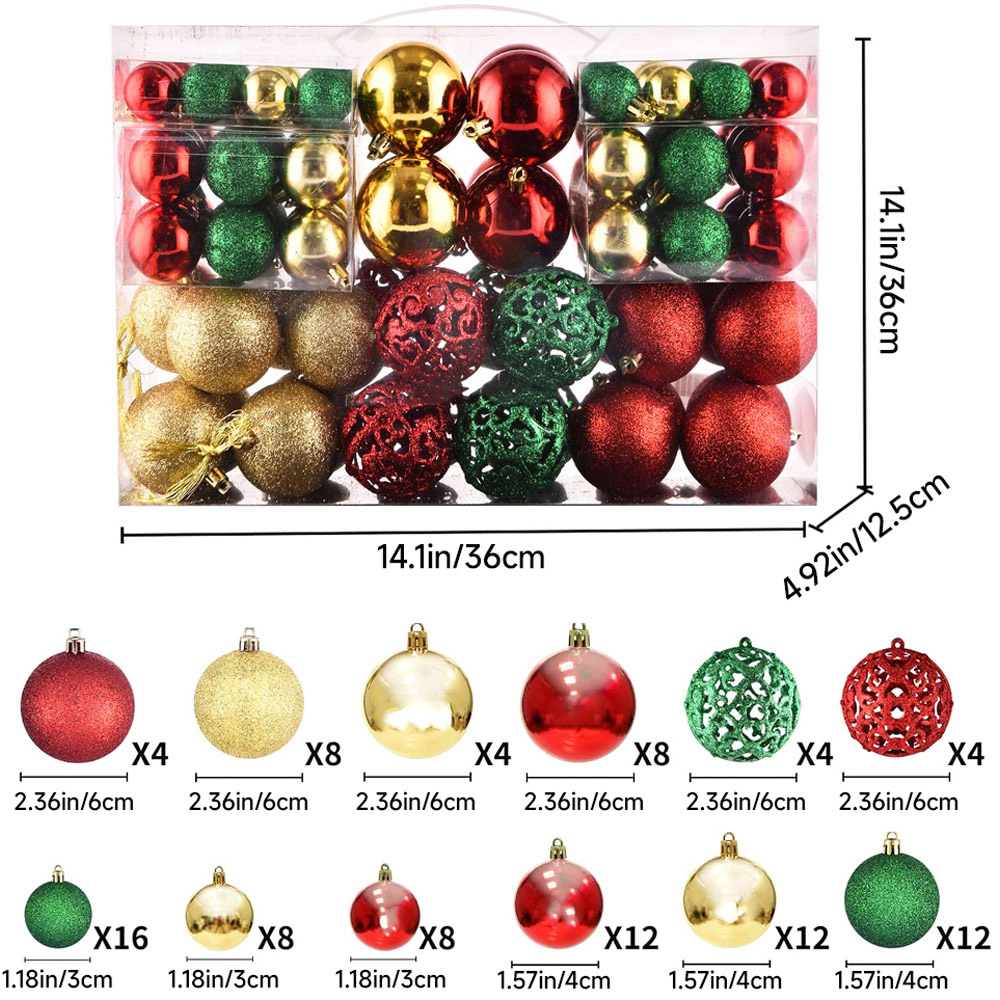 Living and Home 100 Piece Multicolour Christmas Bauble Set with Storage Box Image 8