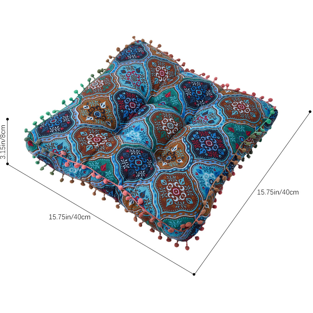 Living and Home Blue Turkish Style Square Seat Cushion with Pom Pom Trim 40 x 40cm Image 7