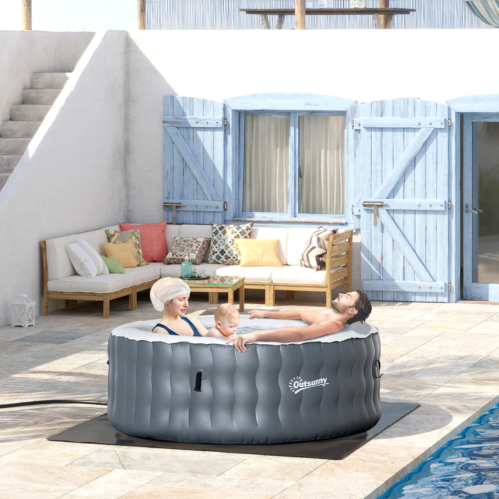 Outsunny Light Grey Round Inflatable Hot Tub with Pump Image 2