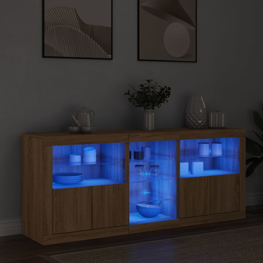 vidaXL 4 Door 8 Shelf Sonoma Oak LED Sideboard 3 Piece Image 9