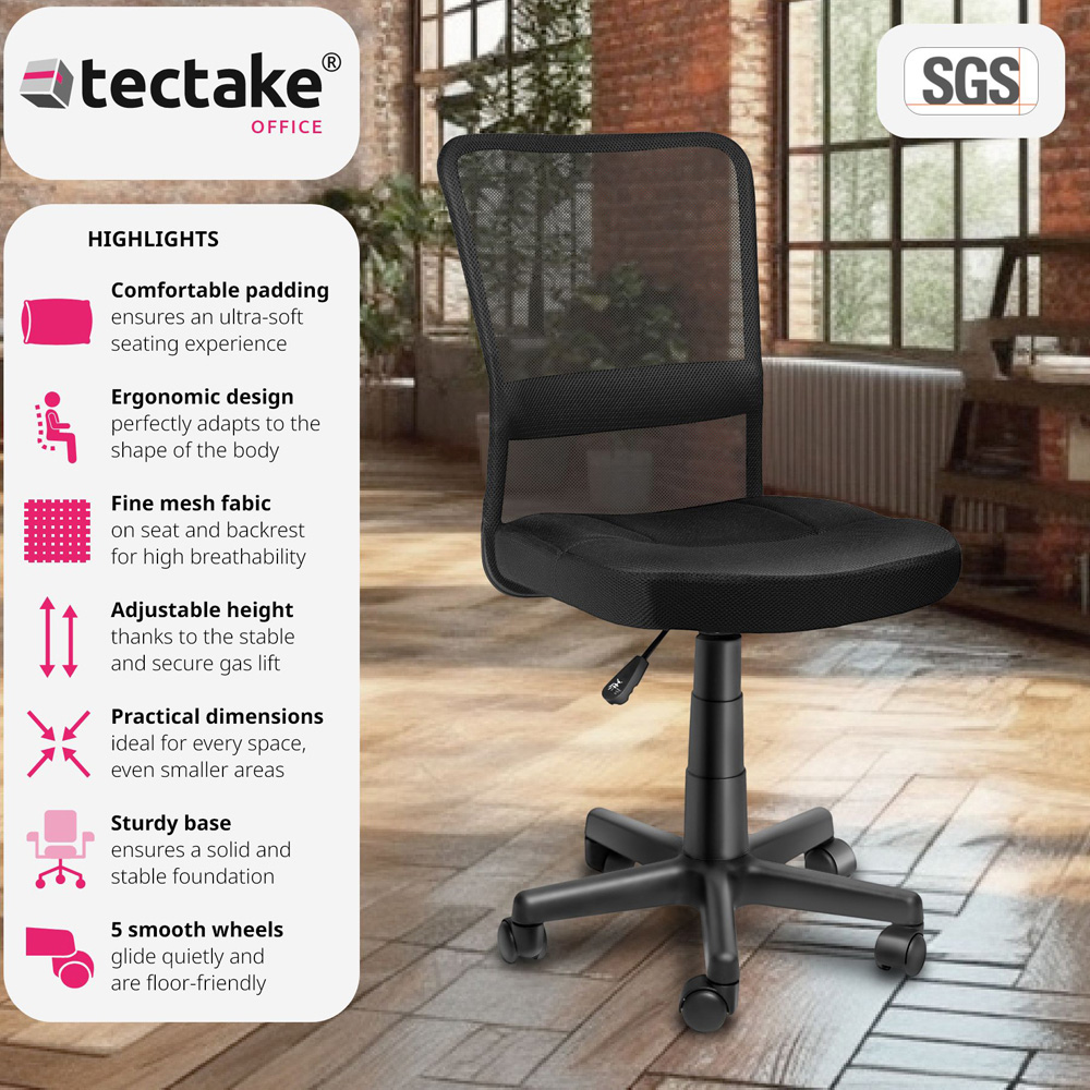 tectake Patrick Black Height Adjustable Padded Office Chair Image 3