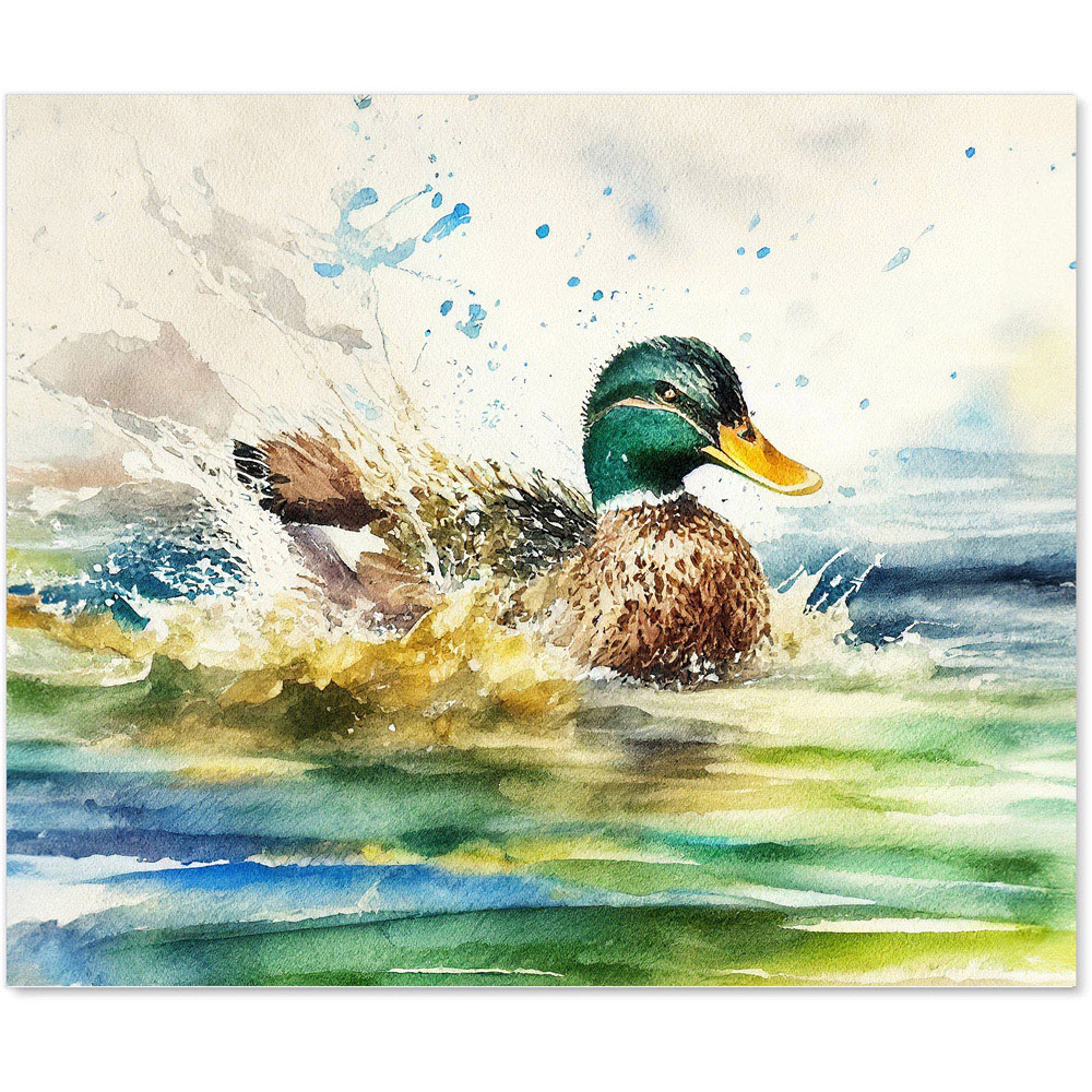 Warren Reed Designer Splashing Mallard Watercolour Glass Kitchen Splashback 75 x 90cm Image 2