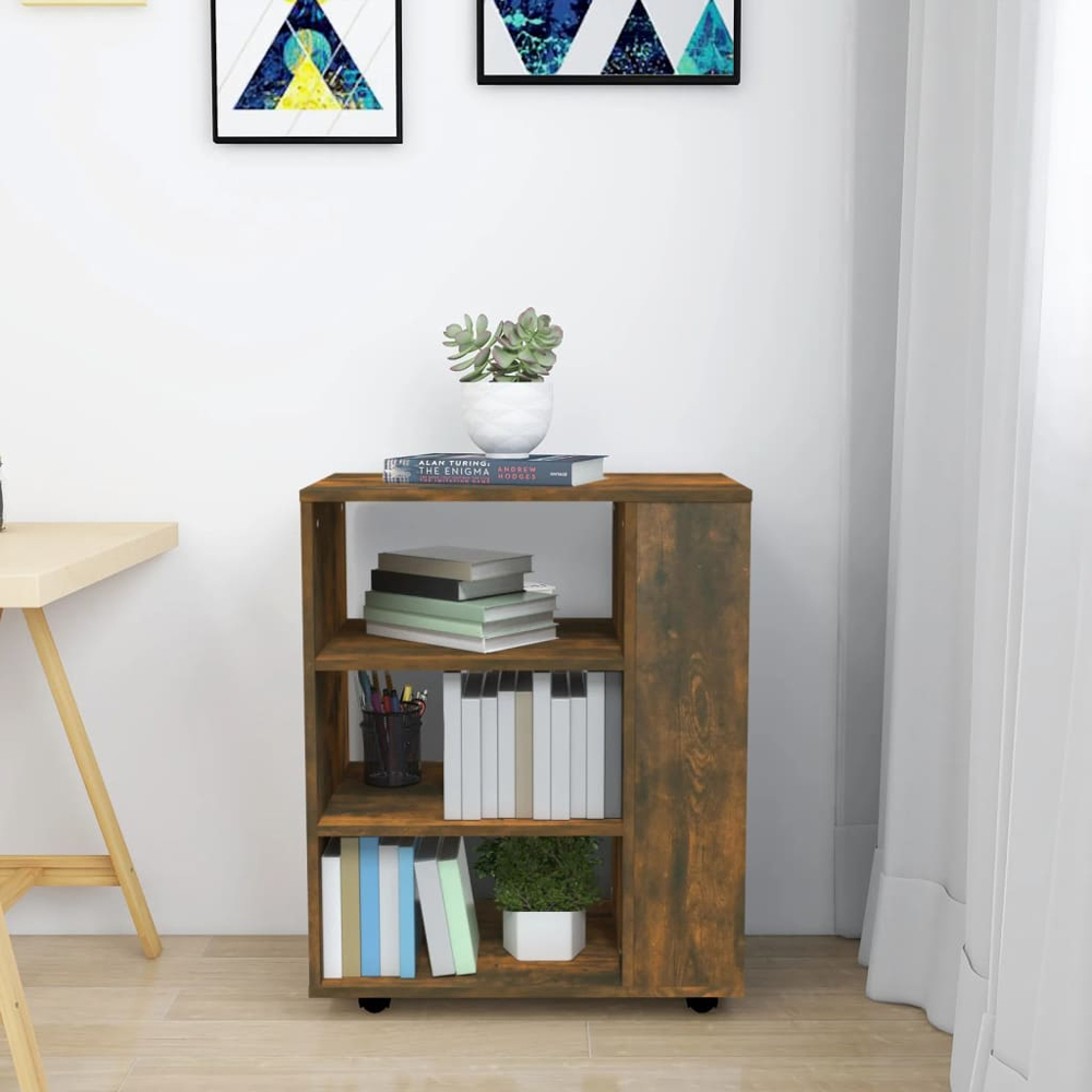 vidaXL 6 Shelf Smoked Oak Rolling Cabinet Image 8